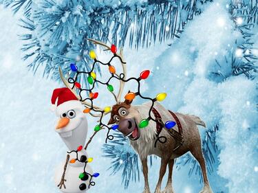 snowman and raindeer with christmas lights