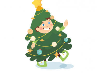clipart cartoon dressed up in Christmas tree