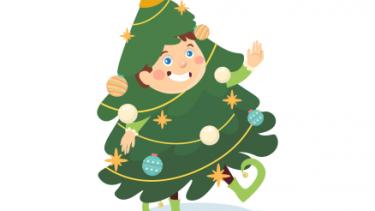 clipart cartoon dressed up in Christmas tree